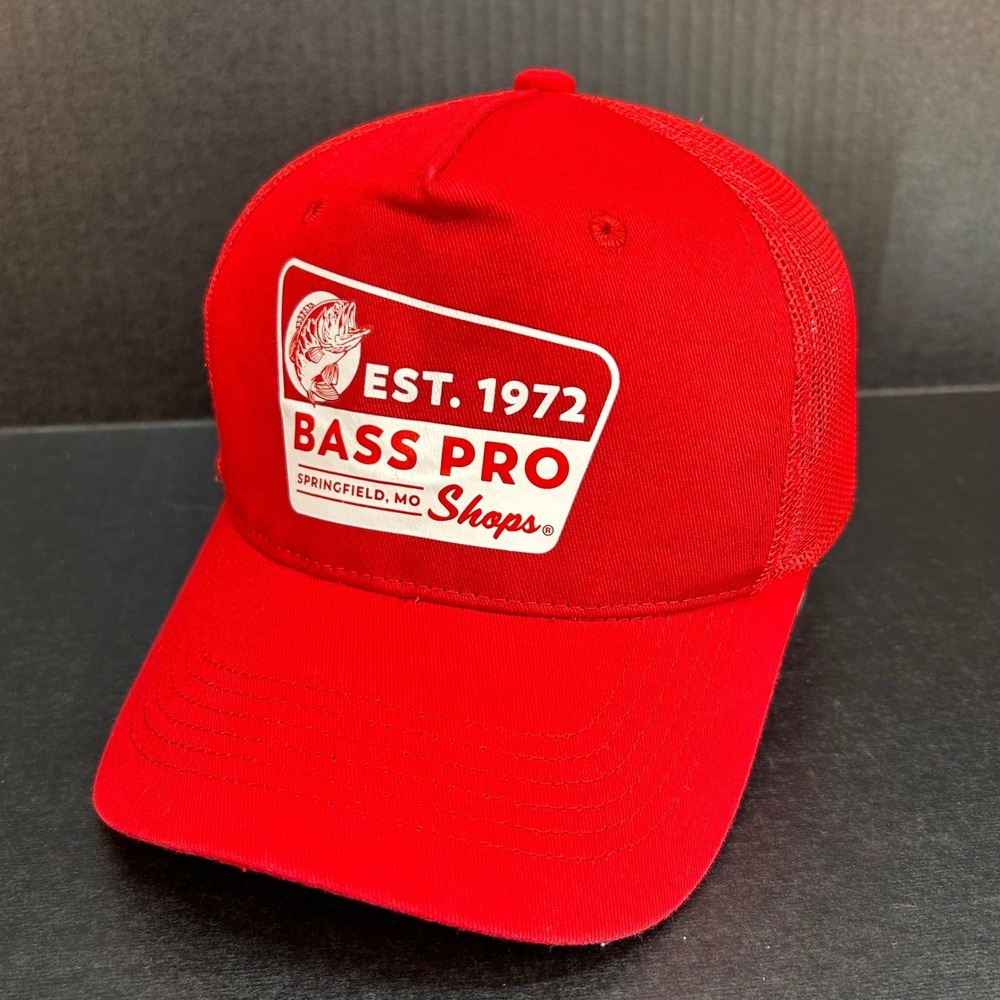 Est 1972 Bass Pro Shops Mens Red Bass Pro Shops Trucker Hat Snapback OSFM